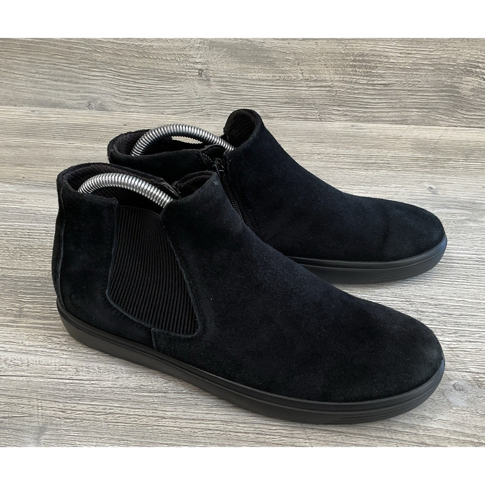 Ecco Suede Sneaker Comfort Bootie Shoes Women's Size US 8-8.5 39 Black Zip Ankle